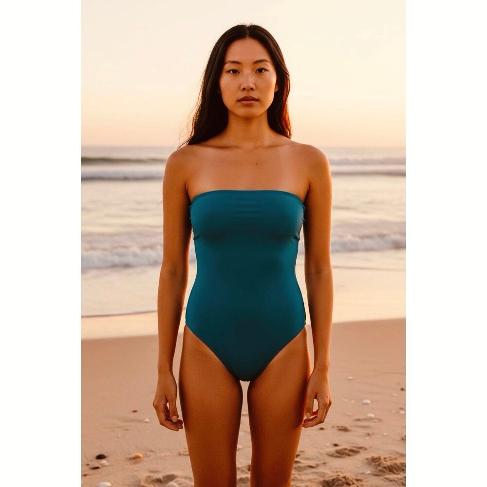 Shade & Shore Teal Bandeau One Piece Swimsuit With Straps NWT Sz XS